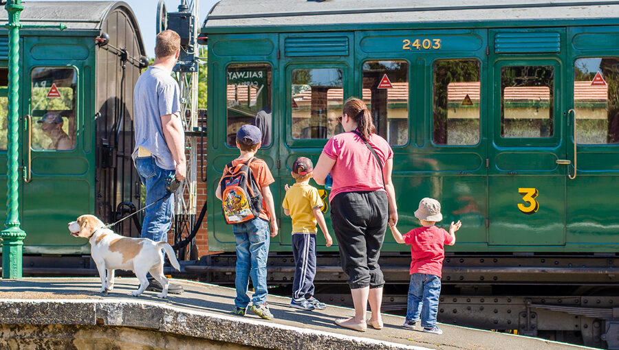 Family on platform at Havenstreet Station